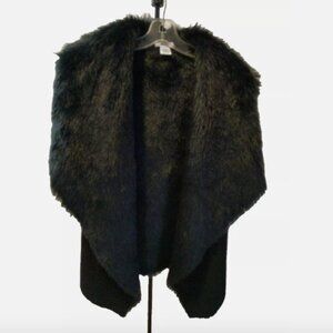 RENVY Women's Open Front Waterfall Vest Faux Suede & Fur BLACK One Size/ S-M